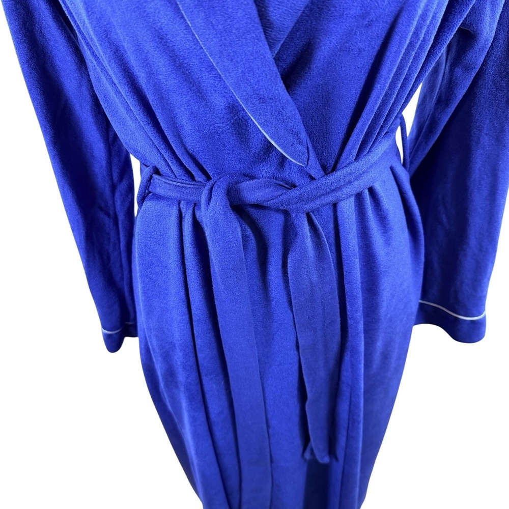 Vintage Carole Blue‎ With White Piping Micro Fleece Long Robe Tie Waist Size M - Picture 6 of 10